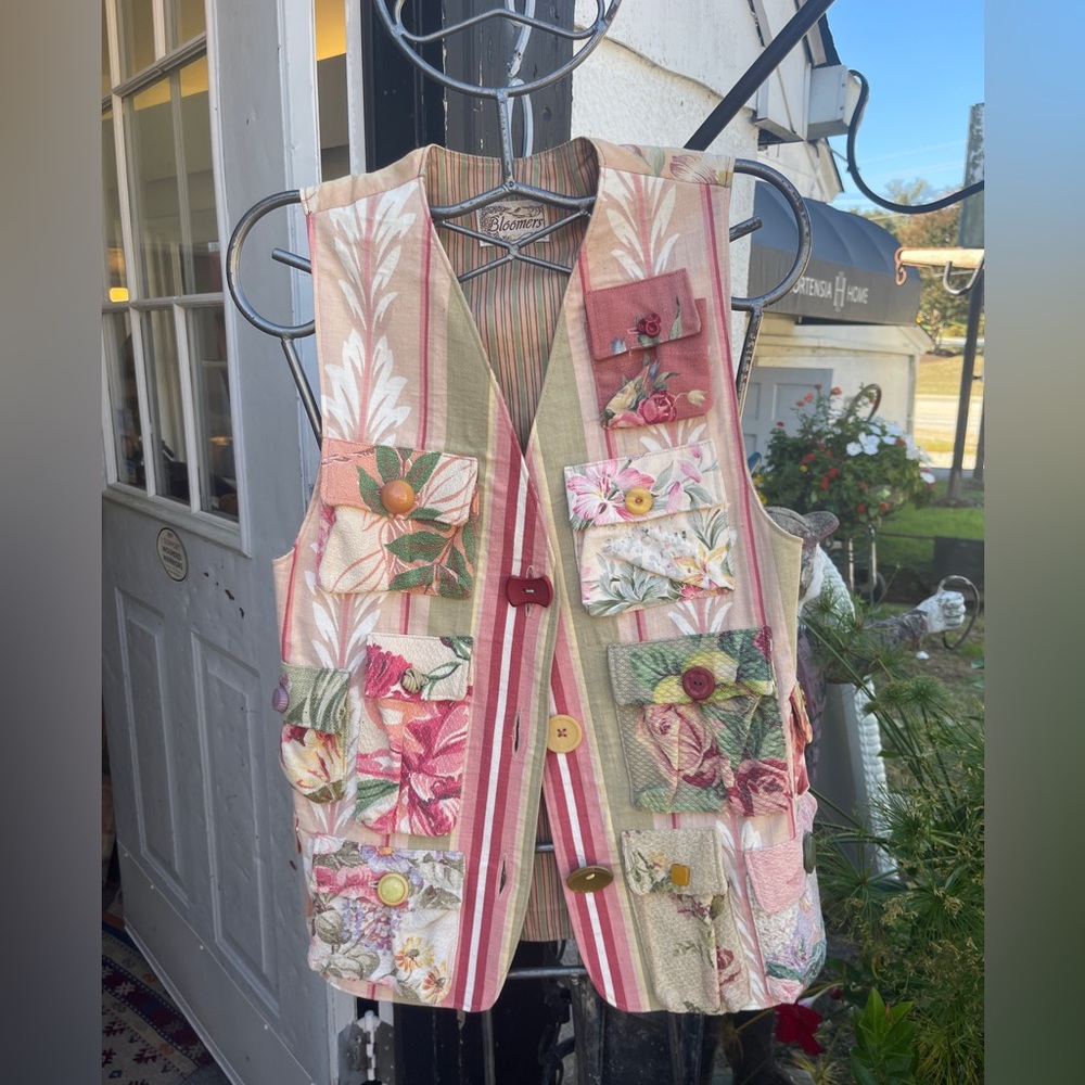 Vintage hand crafted multiple pockets patchwork Vest by Bloomers Great colors